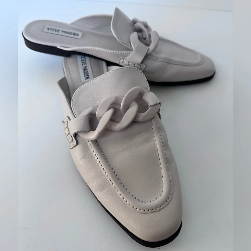 Steve Madden Women’s Cally Chain Mule Loafers - Neutral Beige Leather - Size 9